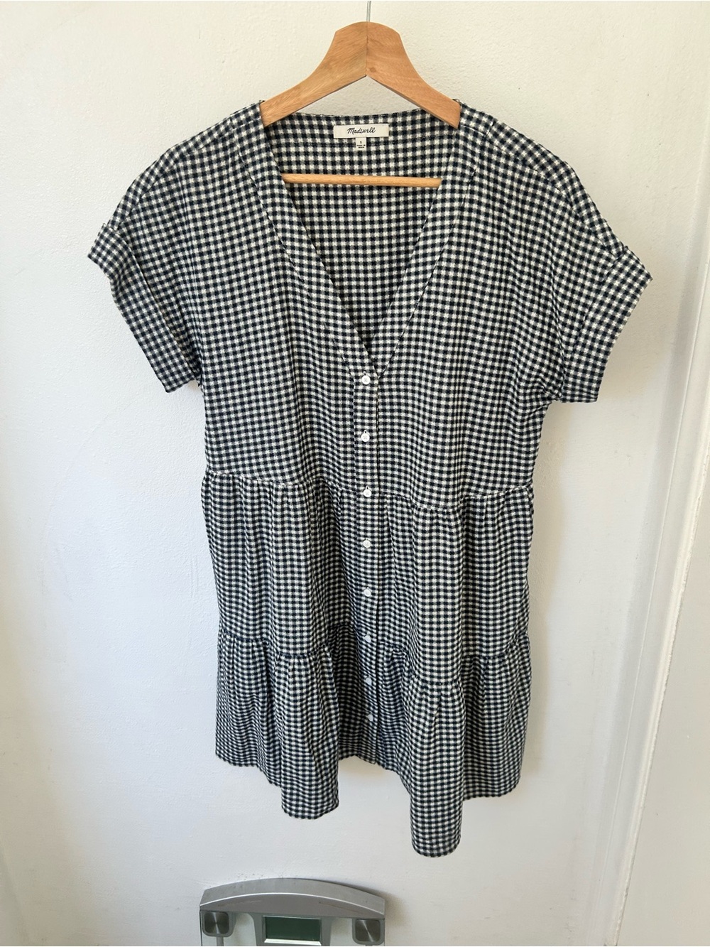 Madewell Dark Navy and White Gingham Shirt Dress